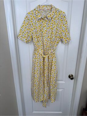 BODEN Anastasia Shirt Dress Lemon Fruit Print Belted Pockets US 14L NWT